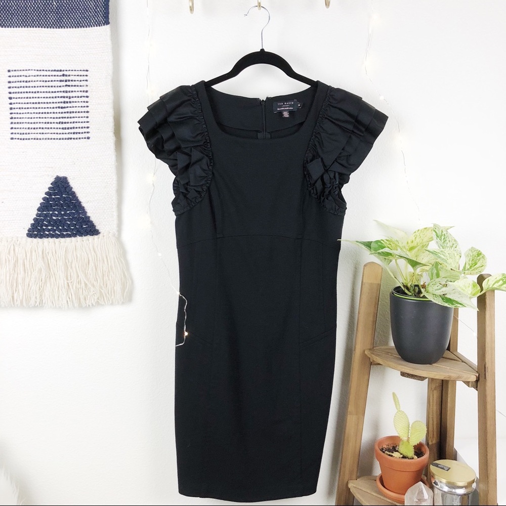 TED BAKER • Ruffles Sleeves Little Black Dress